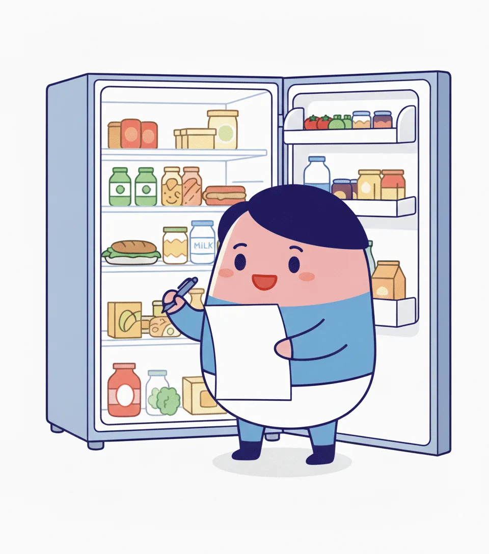 Handwritten grocery list with essential items organized by category